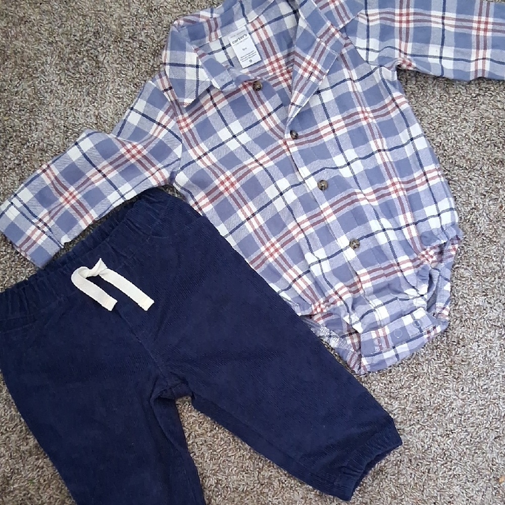 Carter's Blue, White & Rust Plaid Button-Up Shirt